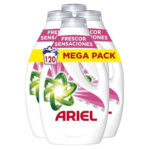 Ariel Detergente Lavadora Liquido, 120 Lavados, Jabon Frescor Sensaciones, Limpieza Mejorada en Ciclos Mas Frios con la Exclusiva Tecnologia de limpieza en Frio, 30 Lavados (Paquete de 4)