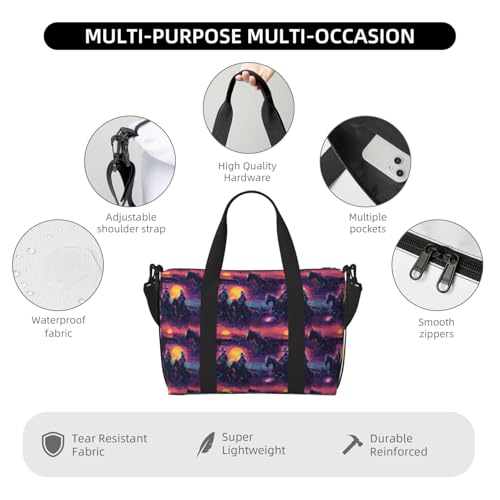 Laptop Tote Bag for Women Work - Cyber ​​Sunset Western Cowboy Print Weekender Overnight Bags for Women Travel, Gym Duffle Bag for Men, Personal Item Crossbody Travel Bags for Men Carry On3