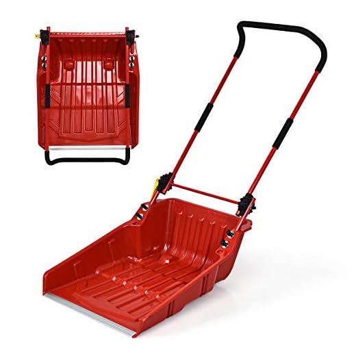 Goplus Poly Sleigh Shovel, Folding Scoop Snow Shovel with Wheels for Walkways, Sidewalks, Patios (Red)