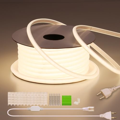BENLUN AC 220V COB LED Streifen Aussenbereich 30M, 4000K Naturweiß LED Strip Outdoor Wasserdicht, LED Band 300W CRI 90+ 230V Direktanschluss für Zimmer und Außen Dekoration Beleuchtung