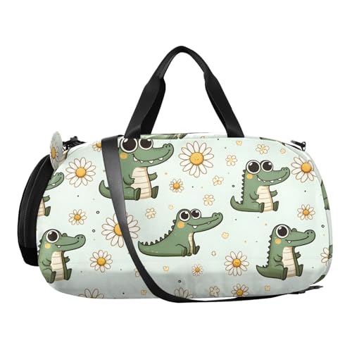 Duffle Bag for Boys or Girls with Shoes Compartment, Daisy Cartoon Crocodile Sports Travel Bag Overnight2