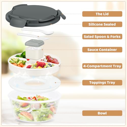 JSLOVE Salad Container for Lunch 58oz, Bento Box Adult with 4 Compartments, Leakproof Large BPA-Free Bento Bowl with Lid for Adults - with Ice Pack & Dressing Cup for Meal Prep, Work, School by JSLOVE - Used condition - Image 3