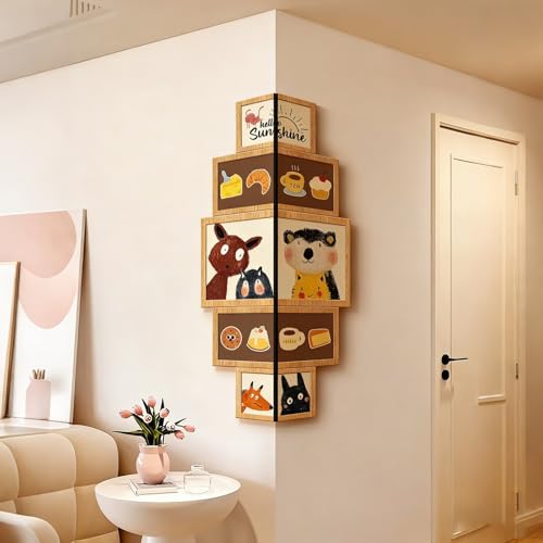 Image of ATCKCALB 3D LED Wall Art - Corner Wall Decor with Glossy Crystal-Porcelain Surface & Cartoon Pattern, Modern Glowing Art for Living Room Entryway Hallway(B,80 * 20cm/31.5 * 7.9in,No Light)