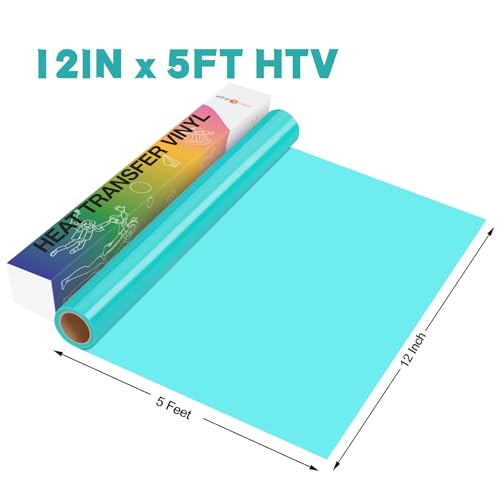 Image of HTVRONT HTV Vinyl Rolls - 12 inch x 5ft Turquoise Heat Transfer Vinyl for Shirts & All Cutter Machines - Easy to Cut & Weed