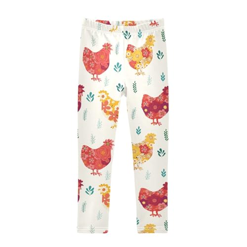 Girls Leggings Colorful Flower Chickens Hand Drawn Toddler Girls Clothes Leggings for Girls Toddler Girls Leggings 3-4T