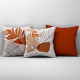 Kit Trio de Almofadas Cheias Estampadas em Veludo Suede 45cm x 45cm Enchimento em Refil Silicone - Decoração para Sala Sofá Quarto Jogo Conjunto 3 Peças Decorativas (Terracota)
