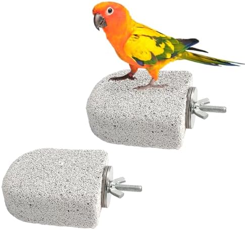 2 Piezas Piedra de Afilar Picos de Pájaro, Percha de Piedra Natural para Pájaros, Percha Juguetes para Jaulas de Pájaros para Loros y Aves Pequeñas, Ayuda a Recortar Uñas y Pico Naturalmente, Grises
