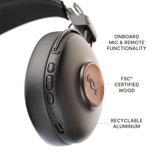 Image of Marley House of Positive Vibration Frequency Over Ear Wireless Headphones - Bluetooth Headphones, 34 Hr Playtime Earphones with Microphone, Passive Noise Isolation, Sustainable Materials, Black