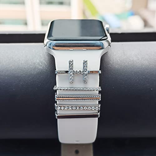 Image of 5Pcs Charms for Apple Watch band 41mm 45mm 40mm 44mm 38mm 42mm 46mm 49mm Women,Diamond+Metal Jewelry Decorative Ring For iWatch series 11 10 9 8 7 6 5 4 se 3 /2,Galaxy watch 7 /6 /5 /4,Strap Accessories
