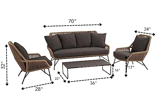 Image of DEVOKO 4-Piece Outdoor Rope Patio Conversation Loveseat Furniture with Cushions for Gardan Livinging Room Lawn (Beige and Black)
