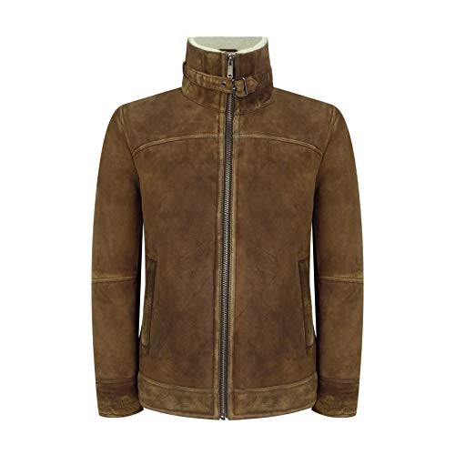 Infinity Leather Mens Real Sherling Sheepskin Suede Jacket Brown Tan Vintage Zip Flying Pilot WW22