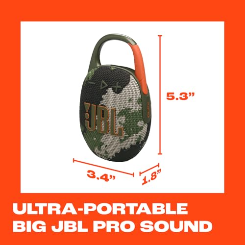 Image of JBL Clip 5 - Ultra-Portable Waterproof Speaker - Camo | Ultra-portable JBL Pro Sound, Redesigned carabiner, Up to 12 hours of playtime plus 3 hours with Playtime Boost