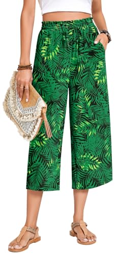 Image of Anyhold Women's Capri Pants Drawstring Casual Palazzo Trousers with Pockets Loose High Waisted Wide Leg Lounge Pants