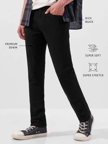 Image of Highlander Mens Tapered Fit Denim Jeans for Man |Jeans Pant Cropped Length|Mid-Rise|Stylish Casual Wear with Stretchable Fabric