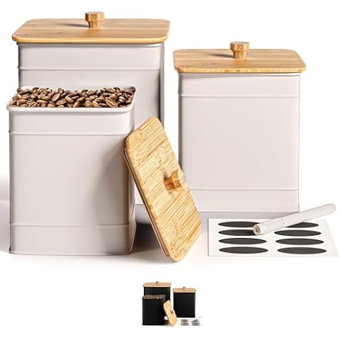 Kitchen Canisters for Countertop Set of 3 with Customizable Chalkboard Labels & Marker Pen - Big Iron Kitchen Canisters with Airtight Lids - Canisters Sets for the Kitchen - White Kitchen Canister Set Cover