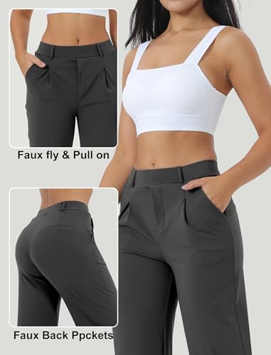 Image of Wide Leg Work Pants for Woman Stretchy Office Slack Dress Pants Business Trousers with Pockets