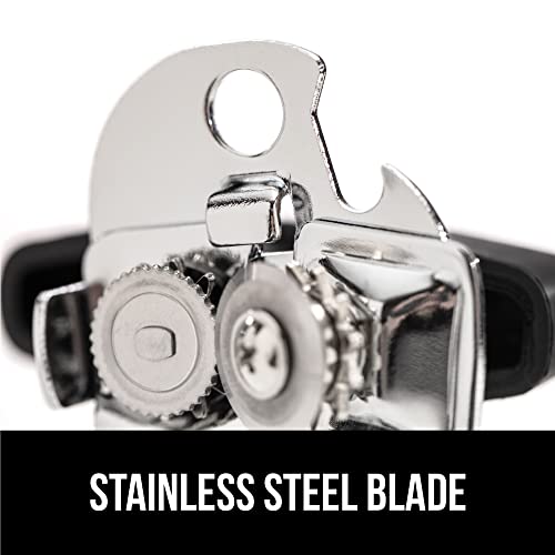 GORILLA GRIP Heavy Duty Stainless Steel Smooth Edge Manual Can Opener, Soft Comfortable Handle, Large Handheld Turn Knob, Built-In Bottle Openers, US Designed, Holiday Prep Kitchen Essential, Black image 4