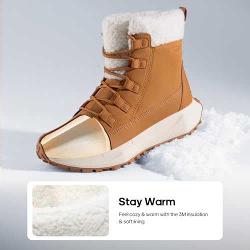 NORTIV 8 Women's Winter Boots Ankle Waterproof Lightweight Snow Sneaker Boots,Size 8.5,TAN,SNSB241W