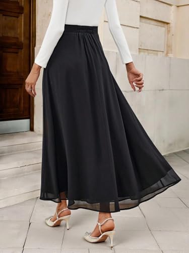 Elegant Plain A-Line High Waist Flowy Skirt 2025 Fashion Skirts for Women2