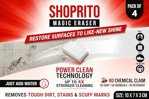 SHOPRITO™ Melamine Foam Magic Eraser | Pack of 4 |Chemical-Free Cleaning Sponge for Walls, Floors, Kitchen, Bathroom, Car, Sneakers, Utility Sponge