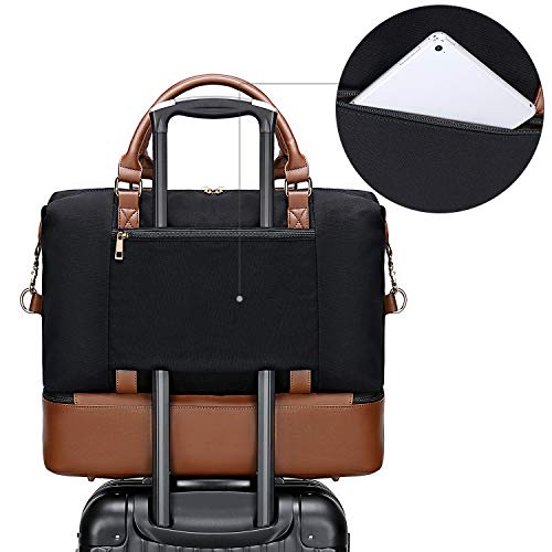 BLUBOON Weekender Overnight Bag for Women Ladies Travel Tote Duffel Bag with Shoe Compartment Canvas Carry On Bag for Airplanes (289 Black)