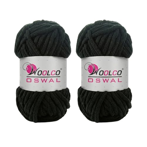 Image of Yankie Chenille Supersoft Velvet Yarn, Plushie & Blankie Yarn for Crochet, Knitting, Amigurumi & DIY Crafts (Black, Pack of 2)