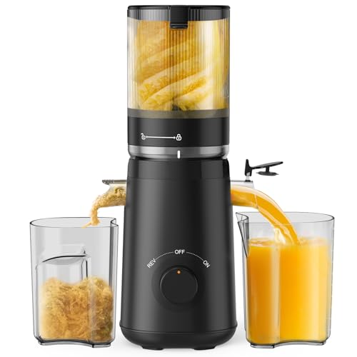 Juicer Machines, TUUMIIST Cold Press Juicer with 5.3″ Extra Large Feed Chute Fit Whole Fruits & Vegetables Easy to Clean, High Juice Yield, BPA Free (Black)