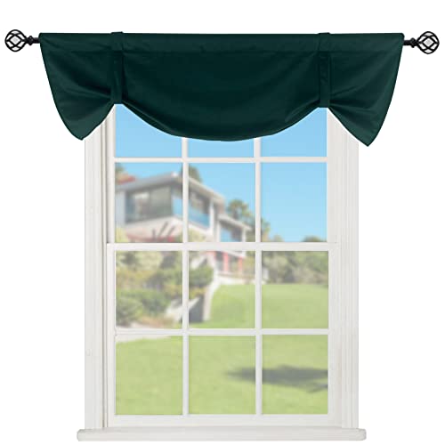 Velvet Tie Up Valance Curtains, Christmas Hunter Green Window Valances For Living Room，18 Inch Length Rod Pocket Valance For Windows/Curtains/Bedroom/Dining Room/Cafe/Office/Studio #TOP1