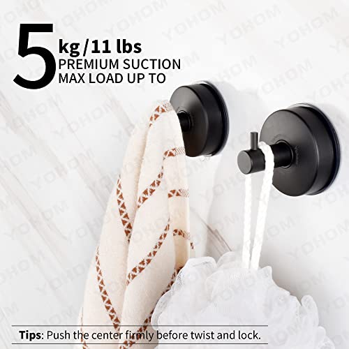 Image of YOHOM Suction Cup Hooks Shower Towel Holder Stainless Steel Vacuum Bathroom Shower Hook Suction Towel Rack Kitchen Organizer for Bathrobe Loofah Matte Black 2Pcs