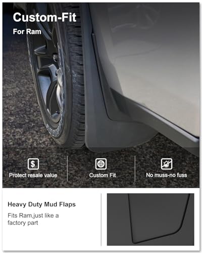 Image of Kiwi Master Mud Flaps for 2019-2024 Dodge Ram 1500 (Without OEM Fender Flares, Not Fits Classic or TRX), Heavy Duty Front & Rear Mud Guards, No Drill, 4 Pcs Set