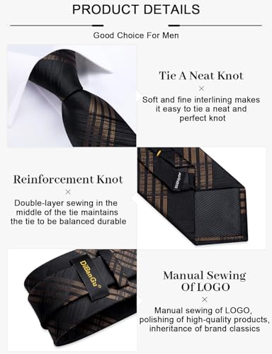 Image of DiBanGu Plaid Ties for Men Silk Checkered Necktie and Pocket Square Cufflinks Tie Clip Set with Gift Box for Wedding Business