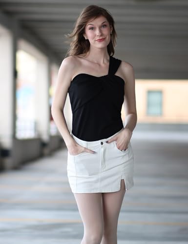 Image of luvamia Jean Skort Women High Waisted Stretchy Denim Mini Skirt Side Slit