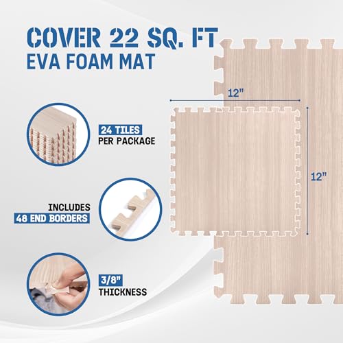 Image of Yes4All EVA Interlocking Mats, Puzzle Floor Tiles, Foam Floor Padding with Border for Furniture, Home Space, Living Room, Garage 11,22,32 SQFT