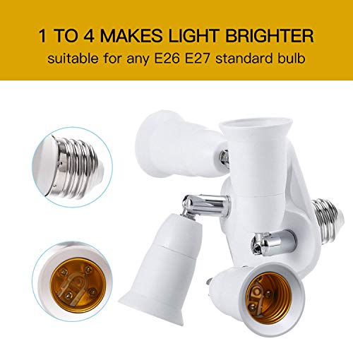 Jackyled 4 In 1 E26 Light Socket Splitter Adapter Converter For Standard Led Bulbs 360 Degrees Adjustable 180 Degree Bendable Max Watt 240W #TOP2