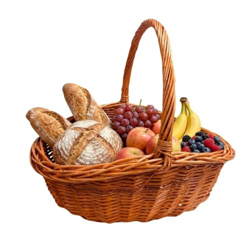 ADEPTNA Oval Wicker Shopping Basket with High Handle Handmade Eco-Friendly Storage Basket for Home Picnic & Gift Hampers Durable Traditional Woven Basket (LARGE)