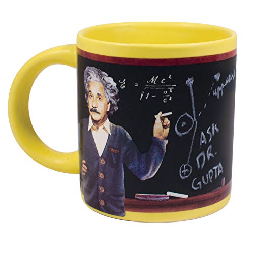 Albert Einstein - Taza de café con pizarra y superficie de pizarra de trabajo, incluye una divertida caja de regalo