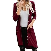 Cardigan Long Femme Léger à Boutons - Gilet Manches Longues En Tricot Doux Pour Automne/Hiver