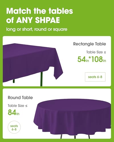 Image of Pureegg Plastic Table Cloth Disposable 8 Pack, 54 x 108 Inch Table Cloths, Graduation Decorations Class of 2026, Graduation Party Tablecloths, Rectangle, Plastic Cover, Leakproof & Sturdy, Purple