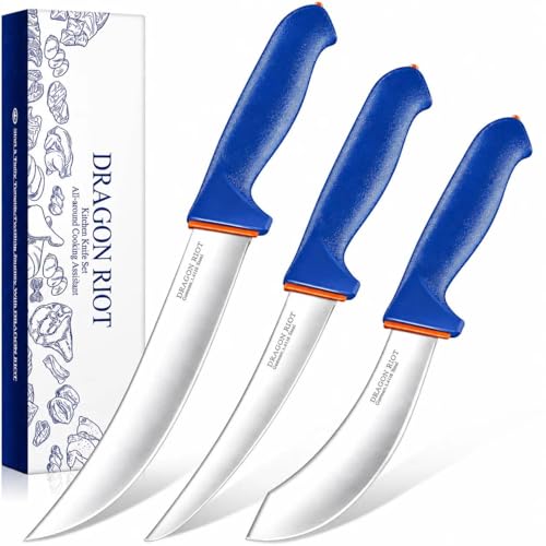 DRAGON RIOT 3 Pcs Butcher Knife Set, Stainless Steel Boning & Carving Knives, Sharp Kitchen Cutlery...