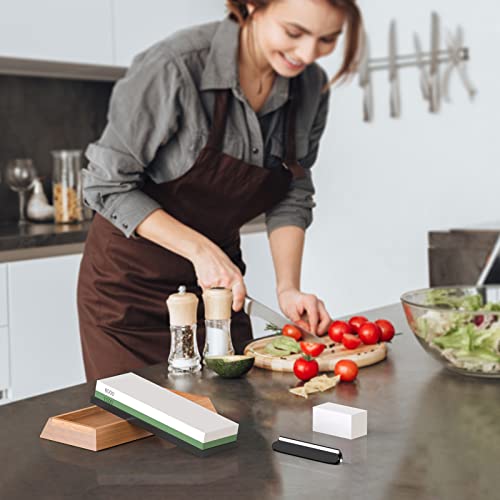 Sharpening Stones For Knives, Knife Sharpening Kit With 1000/6000 2 Side, Wet Stones For Sharpening Knives With Non-Slip Bamboo Base & Angle Guide #TOP6