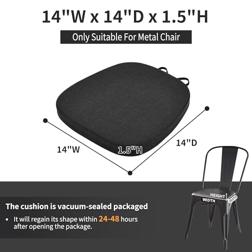 Image of baibu 14x14 Memory Foam Metal Chair Cushions Set of 4, Dual-Layer Design Non-Slip Metal Dining Chair Pads Kitchen Seat Cushion with Machine Washable Cover, 4 Counts, Black