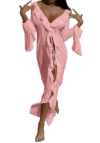 HuiSiFang Women Beach Coverup Sexy Mesh Sheer Coverups Chiffon Long Kimonos Duster Robe Swimsuit Resort Wear