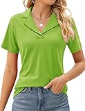 Rapbin Womens Polo Shirts Short Sleeve Business Casual Tops V Neck Collared Shirts for Work Lime Green XL