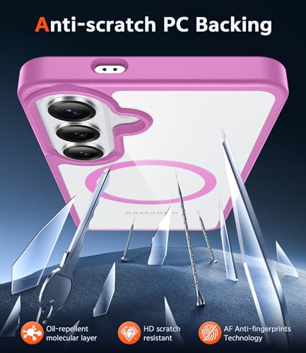 Image of FNTCASE for Samsung Galaxy S26-Plus Case: Clear Magnetic Phone Cases with Screen Protector Compatible with Magsafe Slim Anti Yellowing Shockproof Protective Transparent Cover (Pink Magnetic)