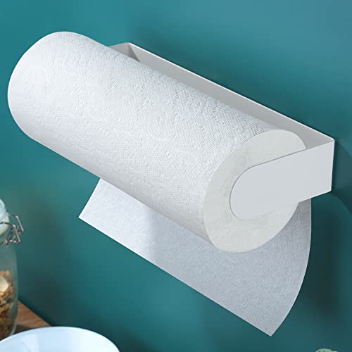 Image of ZUNTO Paper Towel Holder Under Cabinet - Paper Towel Rack for Kitchen, Adhesive Paper Towel Holder SUS304 Stainless Steel(White)