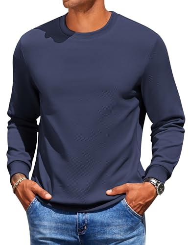 COOFANDY Hombres Sudadera De Manga Larga Jersey con Cuello Redondo Acanalado Camisa De Larga Mangas Ropa De Trabajo Jersey De Un Solo Color Hombres Tiempo Libre Azul-Violeta M