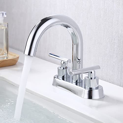 KES 2 Handles Bathroom Sink Faucet Modern 4 Inches Brass Centerset Vanity Faucet Construction Polished Chrome Finish, Sink Drain Not Included, L4117LF-CH