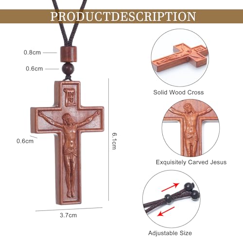 KOMI Jesus Christ Necklace for Men Women Natural Wood Crucifix Cross Pendant Catholic Jewelry Religious Gifts4