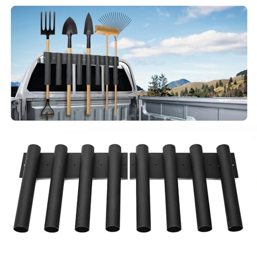 uyoyous Shovel Holder for Truck 8-Hole Shovel Mount Metal Trailer Tool Rack with 8 Tool Holes for Shovels, Hoes, Rakes, Trimmers, Lawn Tools, Landscape Hand Tools (Bed & Box Mount)