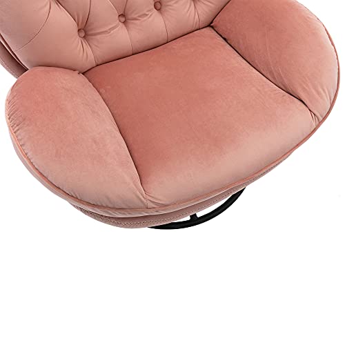 Homsof Velvet Swivel Accent Ottoman Set, Modern Chaise Lounge With Footstool, Comfy Armchair Tv Chairs With Metal Legs, One Size, Pink #TOP4